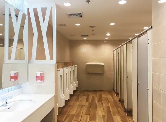 Modern interior background of public toilet.