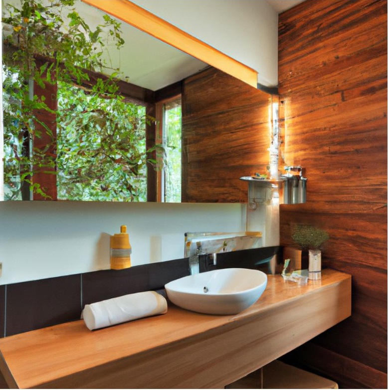 Bathroom with Wood Vanity and Natural Elements