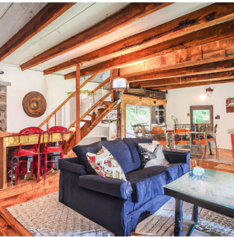 Open-Plan Living Area with Exposed Wood Beams