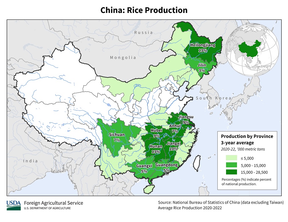 China rice production map